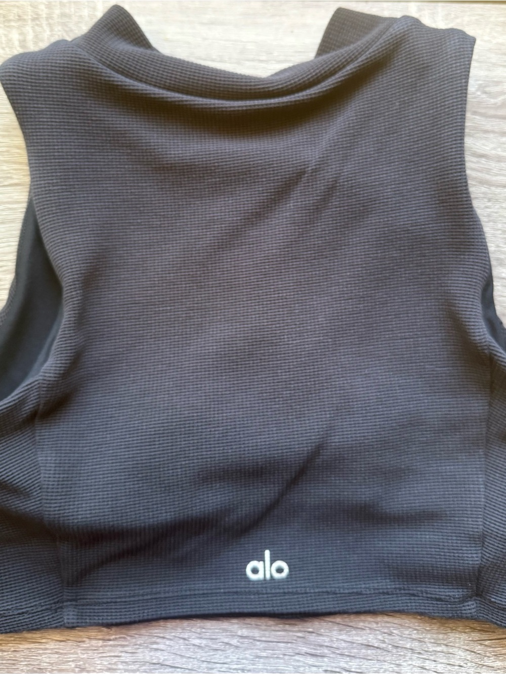 Alo Yoga Black Textured High Neck Crop Tank Top | Small